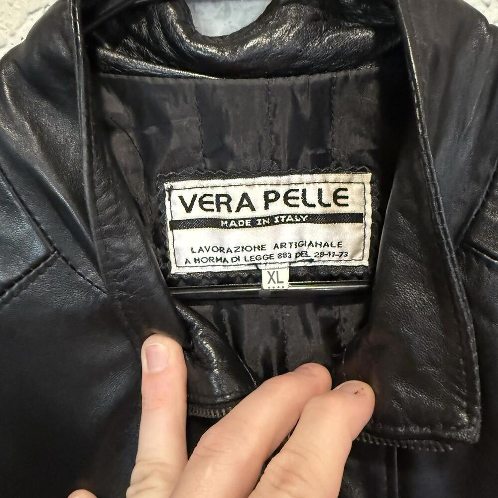 Vintage 80s‎ RARE Vera Pelle Italian Black Leather Bomber Jacket Size Women’s XL - Picture 7 of 7